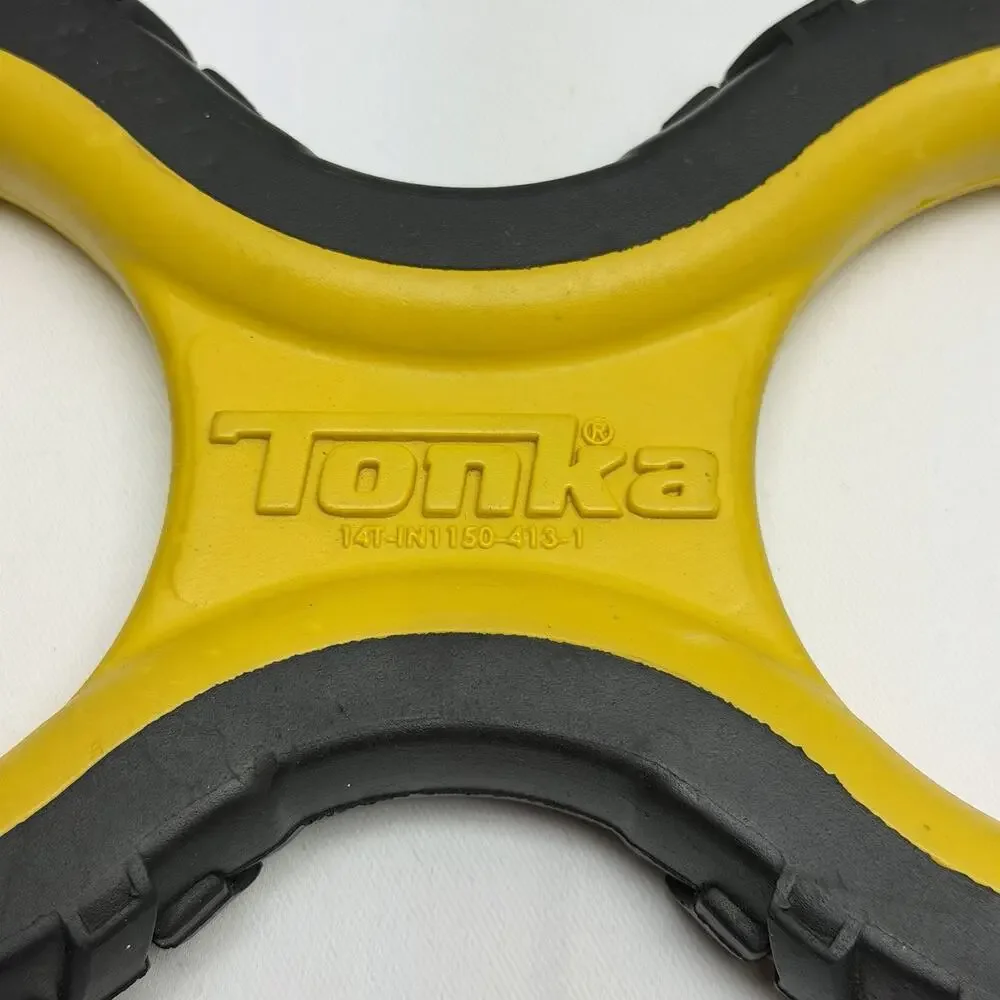 TONKA DOG TOY Large 12” Figure 8 Tire Rubber Tug Chew Toy Yellow Black